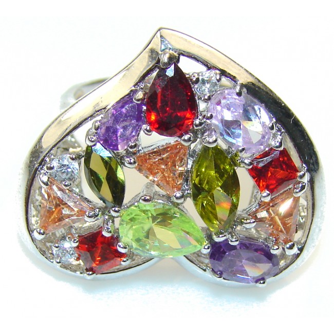 Excellent Design!! Multicolor Quartz Sterling Silver Ring s. 6 1/4