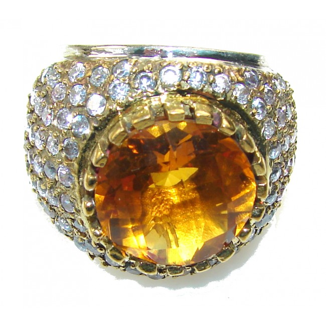 Luxury Design! Golden Topaz 14ct Gold Sterling Silver Ring s. 9