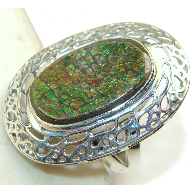 Big! Fabulous Green Ammolite Sterling Silver ring s. 11