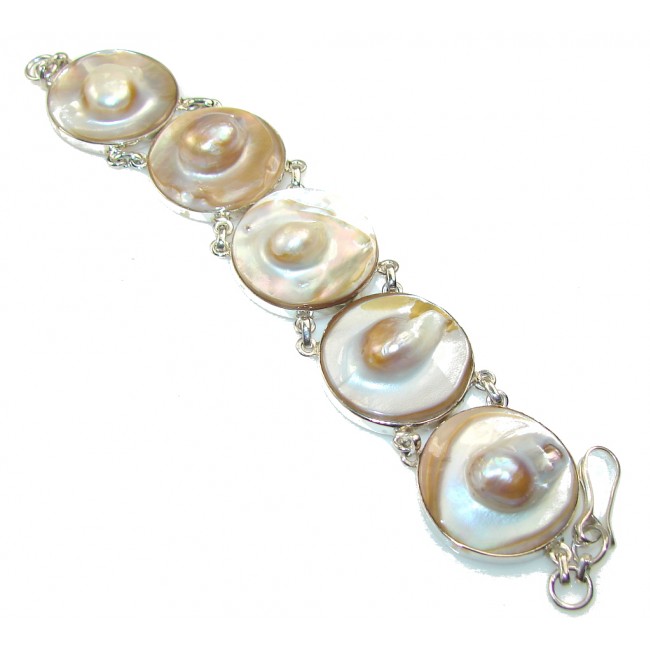 Awesome Design!! Mother Of Pearl Sterling Silver Bracelet