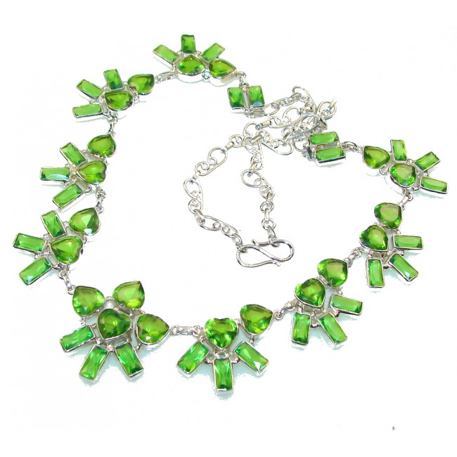 Fabulous Created Green Peridot Sterling Silver Necklace