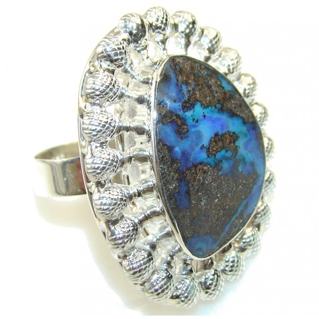 Big!! Fabulous Blue Boulder Opal Sterling Silver Ring s. 10 1/2