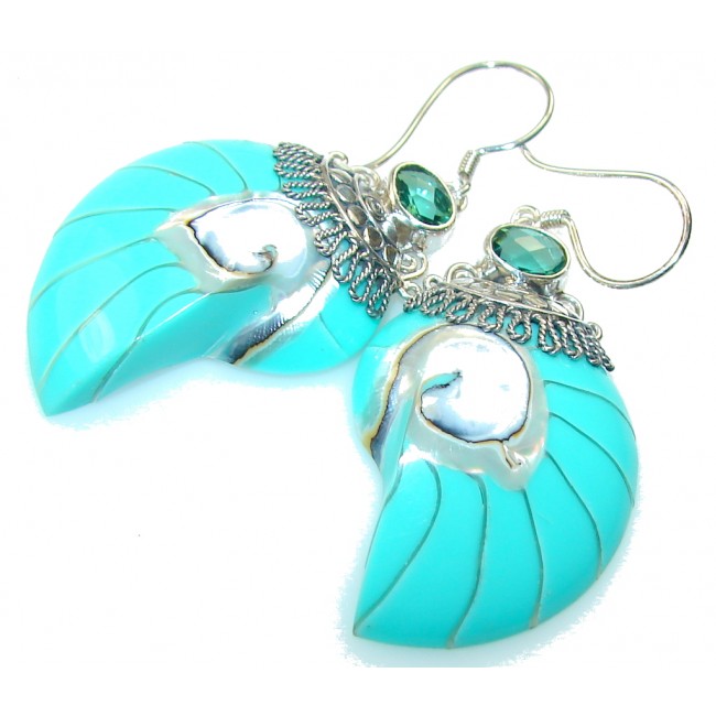Fabulous Blue Ocean Shell Sterling Silver earrings