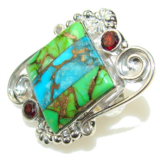 Blue & Green Copper Turquoise Sterling Silver Ring s. 8 1/2