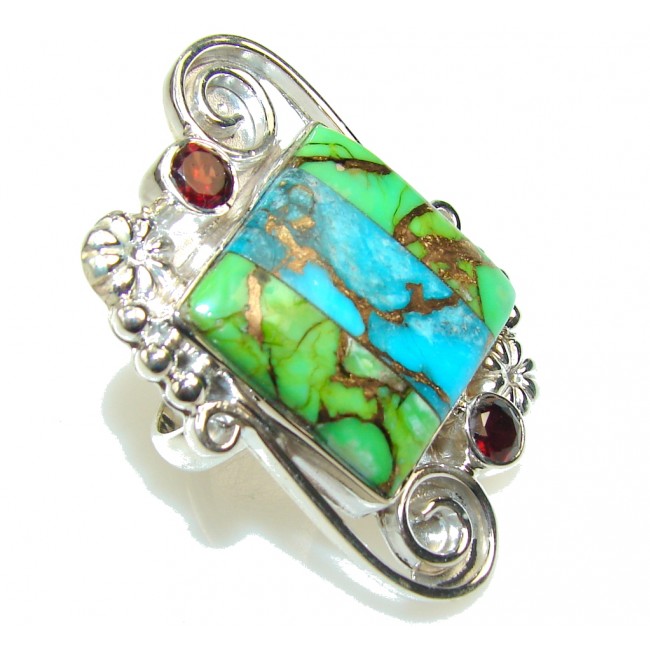 Blue & Green Copper Turquoise Sterling Silver Ring s. 8 1/2
