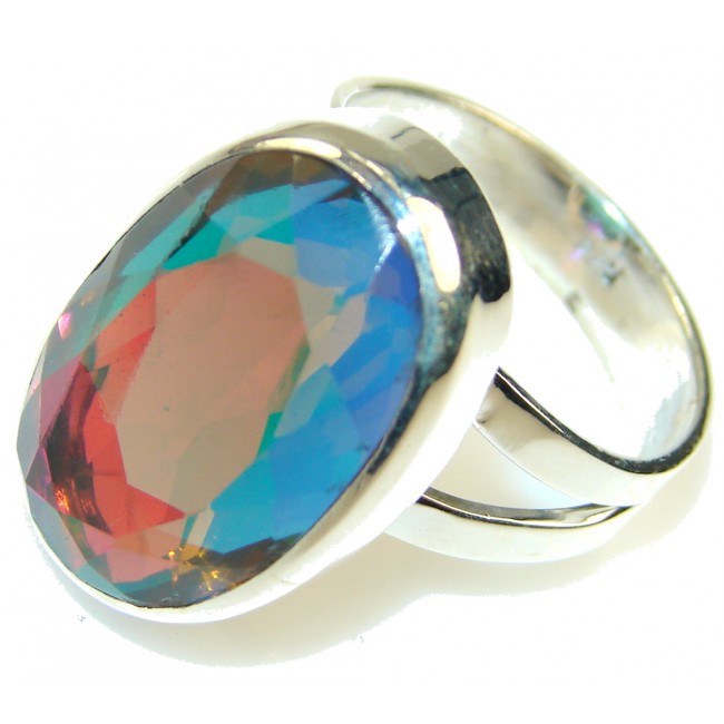 Sweet Rainbow!! Dichroic Glass Sterling Silver ring s. 11 1/2