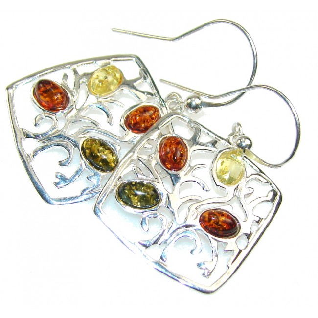 Fabulous Multicolor Polish Amber Sterling Silver earrings