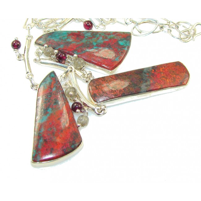 Precious Design!! Red Sonora Jasper Sterling Silver Necklace