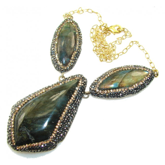 Amazing Design!! Fire Labradorite 18ct. Gold Plated Sterling Silver necklace