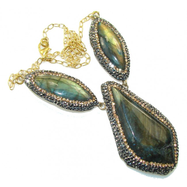 Amazing Design!! Fire Labradorite 18ct. Gold Plated Sterling Silver necklace