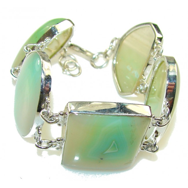 Excellent Light Green Agate Sterling Silver Bracelet