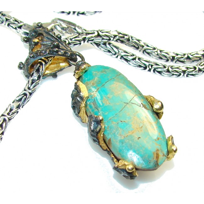 New Design!! Green Turquoise, Rhodium Plated, 18ct Gold Plated Sterling Silver necklace