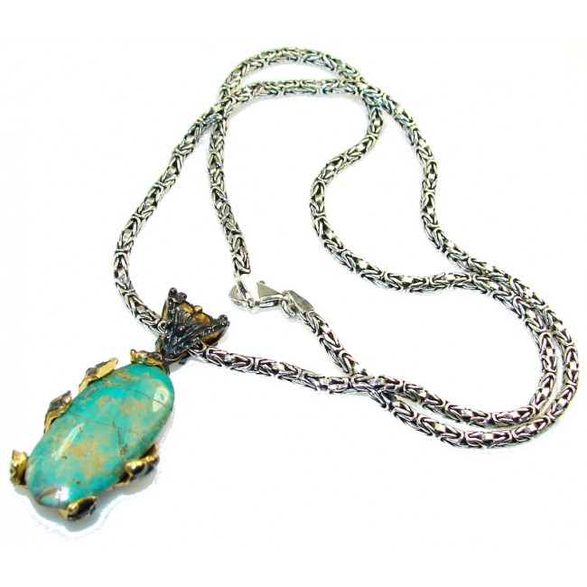 New Design!! Green Turquoise, Rhodium Plated, 18ct Gold Plated Sterling Silver necklace