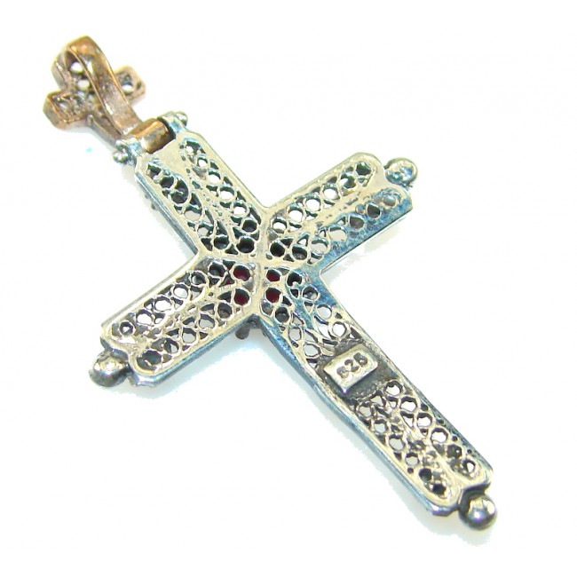 Turkish Red Ruby Sterling Silver Pendant / Cross