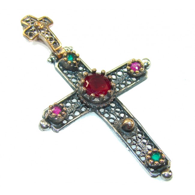 Turkish Red Ruby Sterling Silver Pendant / Cross
