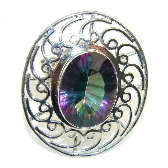 Big!Exotic!! Rainbow Magic Topaz Sterling Silver ring; s. 12