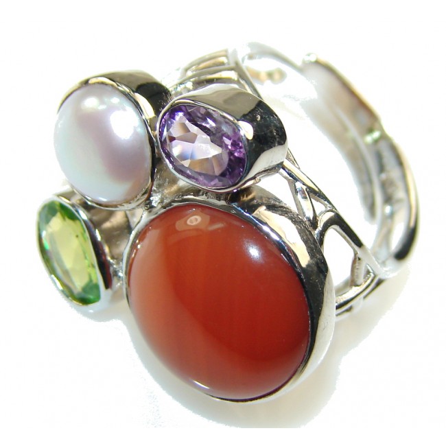 Amazing Design Brown Carnelian Sterling Silver ring s. 8 - adjustable