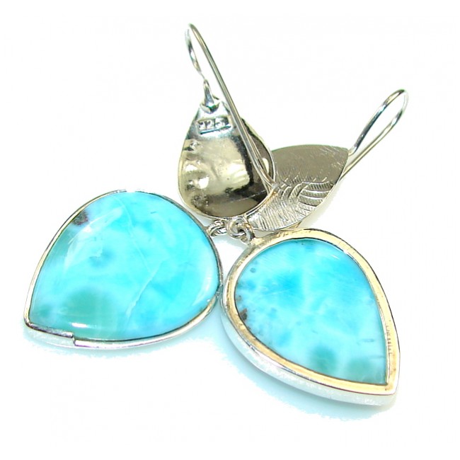 Jumbo Natural Deep Blue Larimar Sterling Silver earrings