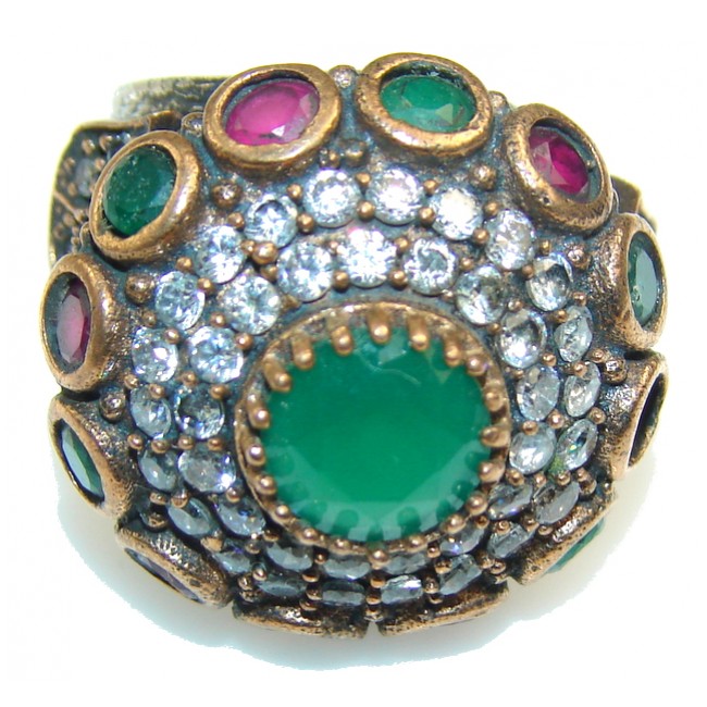 Excellent Design Green Emerald Sterling Silver ring s. 7
