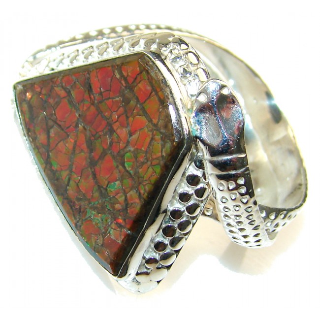 Lovely Red Ammolite Sterling Silver ring s. 13