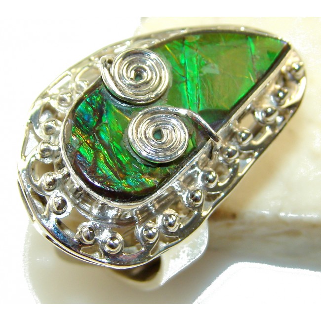 Beautiful Green Ammolite Sterling Silver ring s. 9