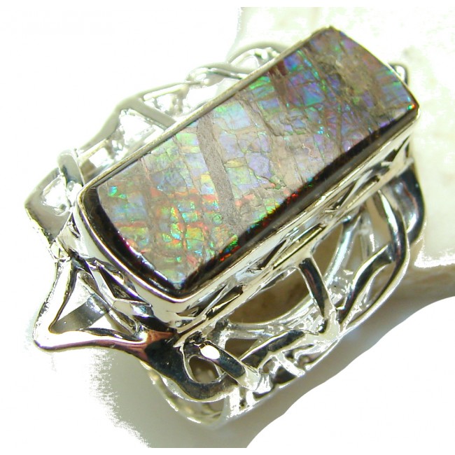 Gorgeous Design!! Ammolite Sterling Silver ring s. 12