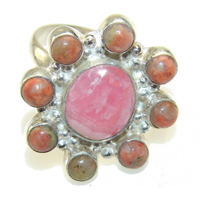 Natural Pink Rhodochrosite Sterling Silver ring s. 6 1/4
