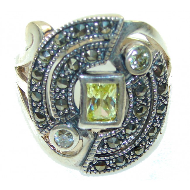 New! Faceted Green Peridot Quartz Sterling Silver Ring s. 8