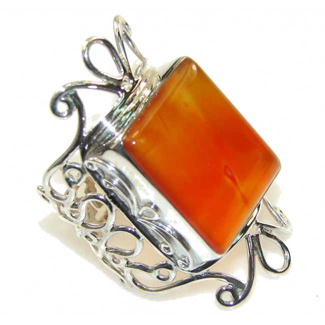 New Design! Brown Amber Sterling Silver Ring s. 11
