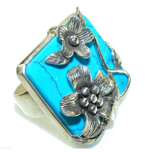 Fashion Design!! Blue Turquoise Sterling Silver Ring s. 9 1/2