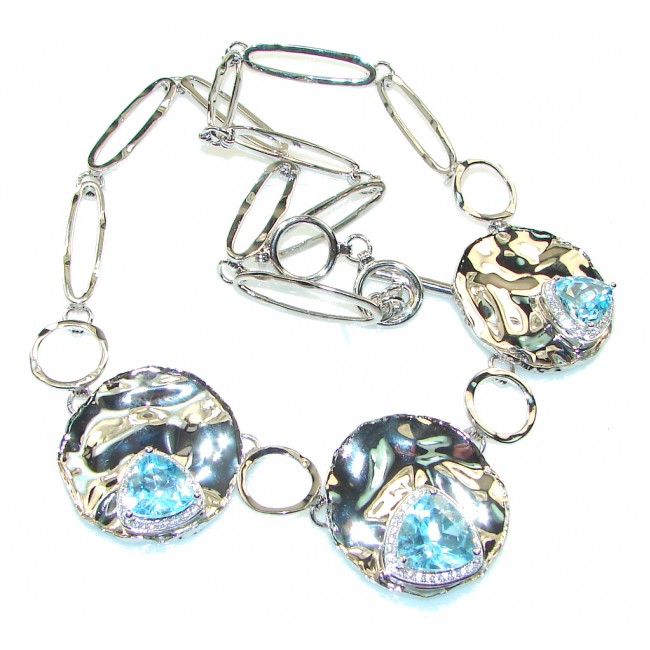 Sky Drops! Swiss Blue Topaz Hammered Sterling Silver necklace