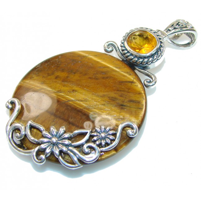 Amazing Design!! Brown Tigers Eye Sterling Silver Pendant