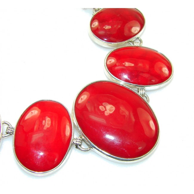 Solid Lovely Red Coral Sterling Silver Bracelet