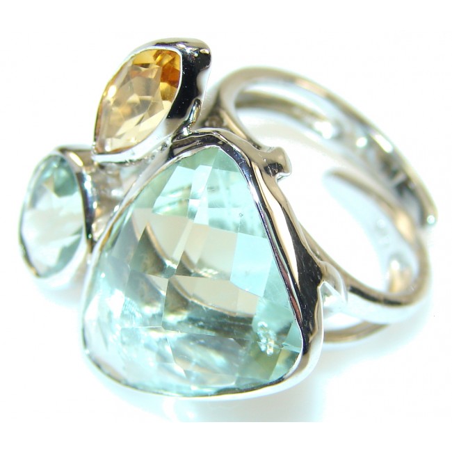 Delicate Green Amethyst Sterling Silver ring s. 8 - Adjustable