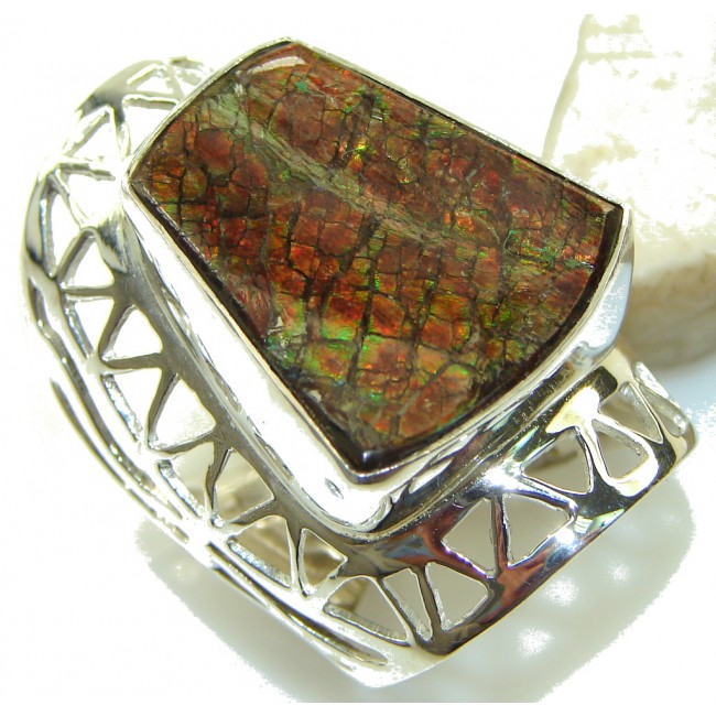 Just Perfect! Huge Ammolite Sterling Silver ring s. 9 1/2