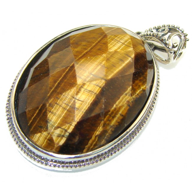 Natural Brown Tigers Eye Sterling Silver Pendant