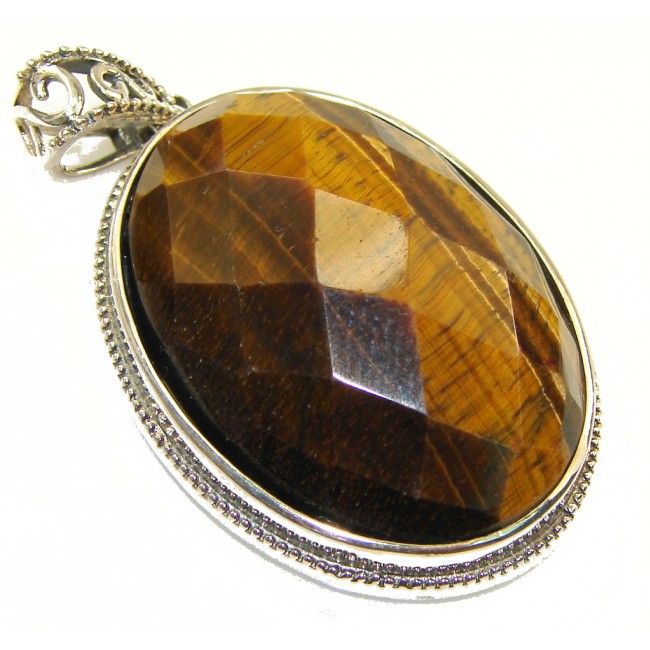 Natural Brown Tigers Eye Sterling Silver Pendant
