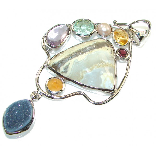 Big! Awesome Style Of Ocean Jasper Sterling Silver Pendant