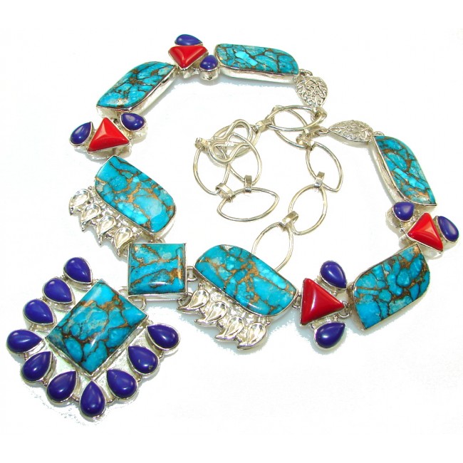 Maya Freedom!! Blue Copper Turquoise Sterling Silver necklace