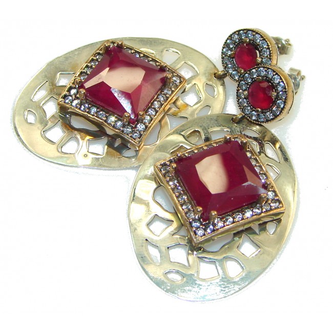 Big! Stylish Red Ruby Sterling Silver earrings