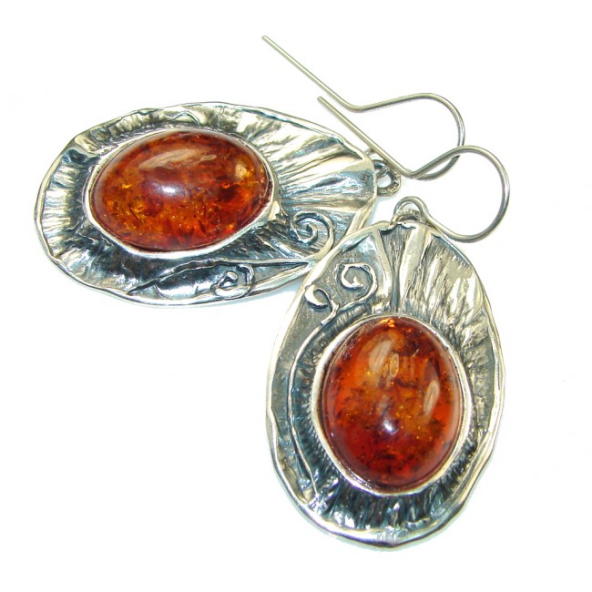 Stylish Design!! Brown Amber Sterling Silver earrings