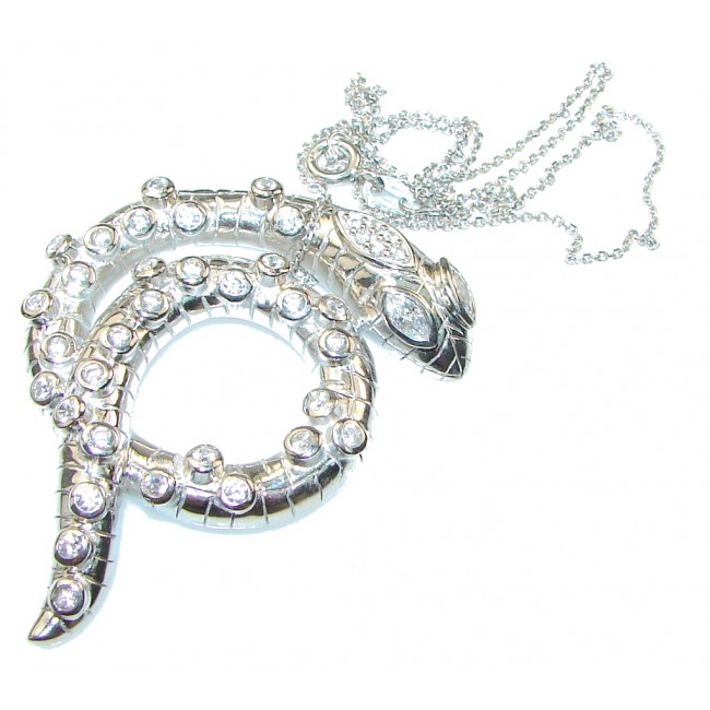 Amazing Design! Snake White Topaz Sterling Silver necklace