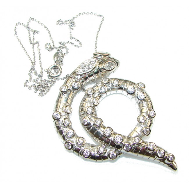 Amazing Design! Snake White Topaz Sterling Silver necklace