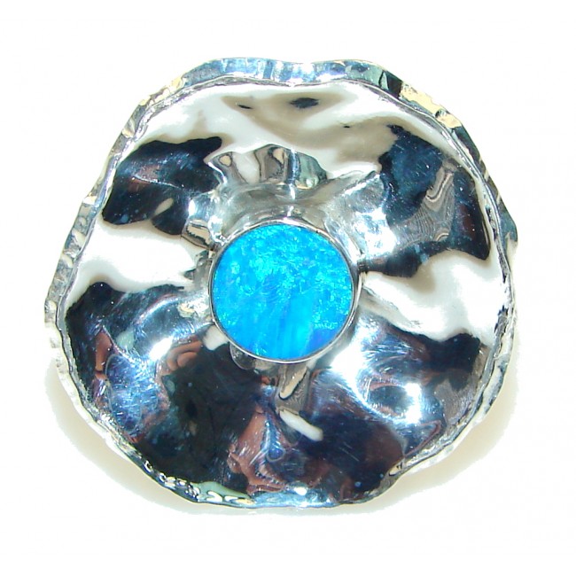Falling In Love! Blue Fire Opal Sterling Silver ring s. 7- Adjustable
