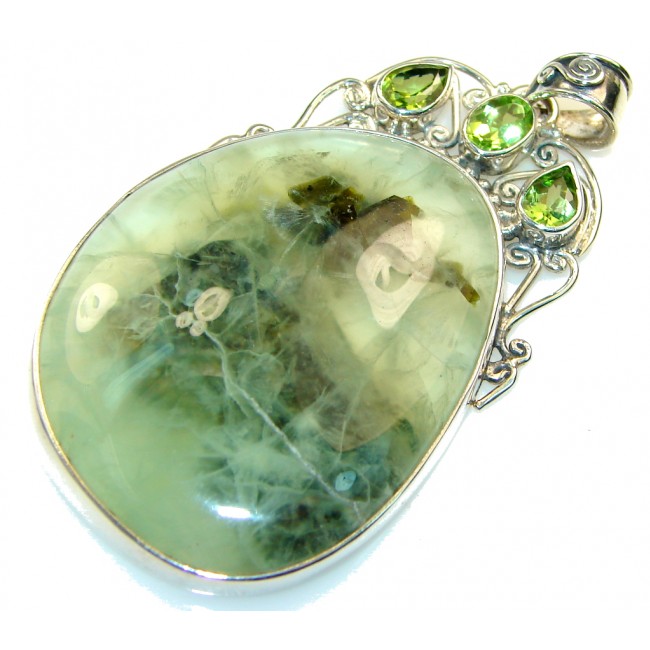 Awesome! Green Moss Prehnite Sterling Silver Pendant