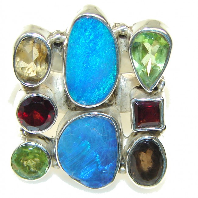 Beautiful!! Blue Fire Opal Sterling Silver ring s. 7 1/2