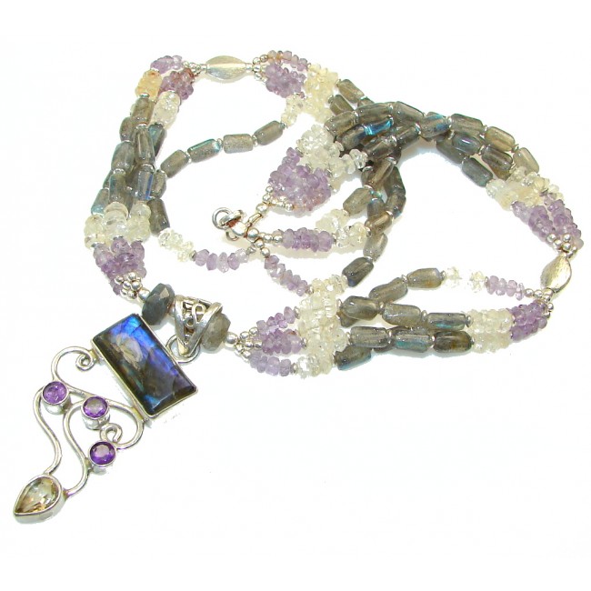 Fashion Design!! Blue Fire Labradorite Sterling Silver necklace