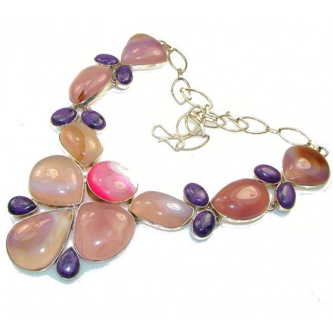 Huge! Aura Of Beauty!! Light Pink Agate Sterling Silver necklace