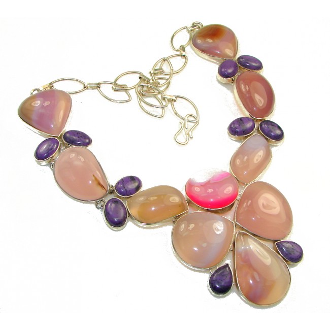 Huge! Aura Of Beauty!! Light Pink Agate Sterling Silver necklace