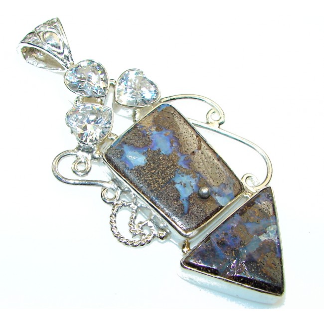 Big! Beautiful!! Blue Boulder Opal Sterling Silver Pendant